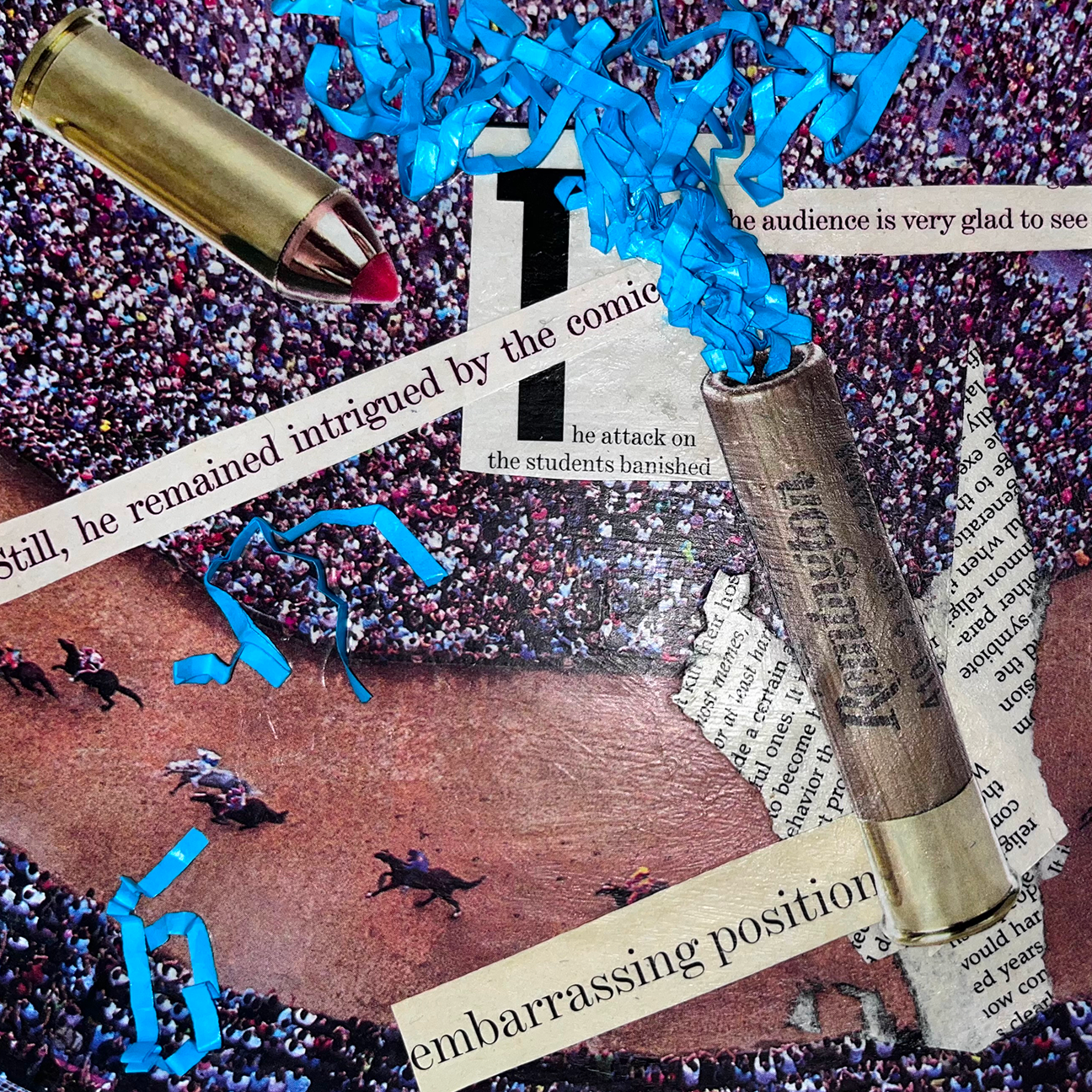 Mixed-media collage on 6x6 gesso board with black and white photographs and text