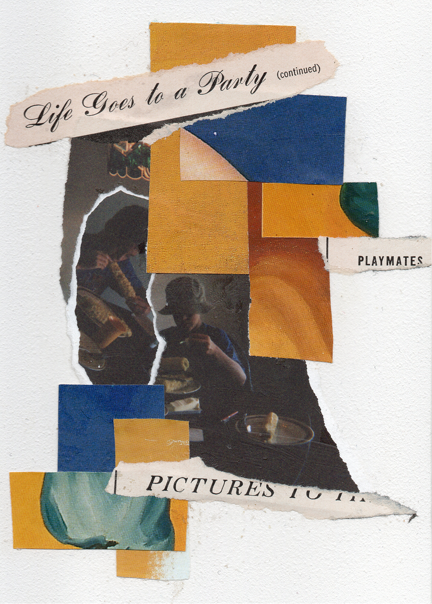 Collage with abstract color blocks and photos