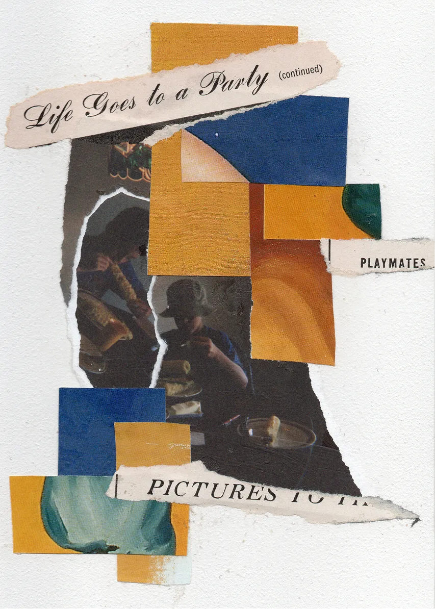 Brothers and sweet corn Collage with abstract color blocks and photos