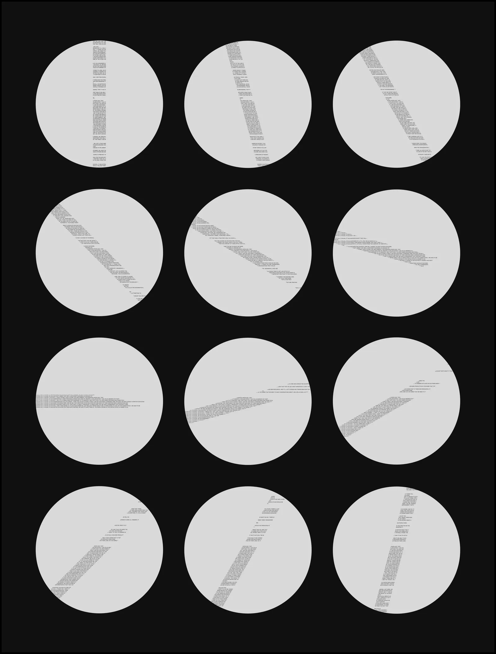 Screenshot of text from transcript of Congressional AI hearing, revealed in thin strips throughout an entire circle at 15 degree increments.