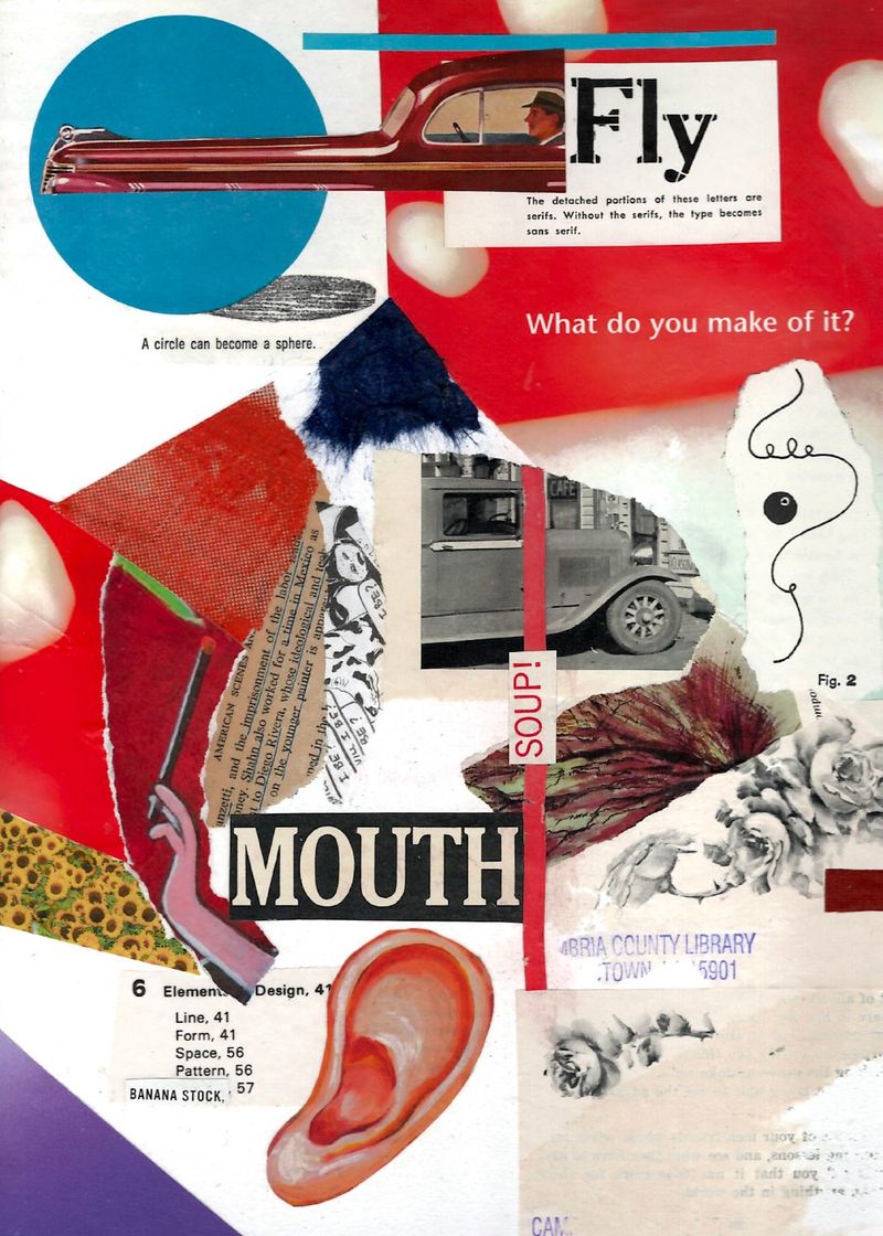 Collage made from cut up images from magazines and books